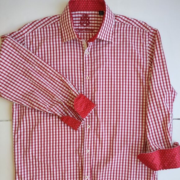 English Laundry Men's Button Up Shirt Red Check Contrast Cuff  Size 16.5 (34/35) - Picture 1 of 10